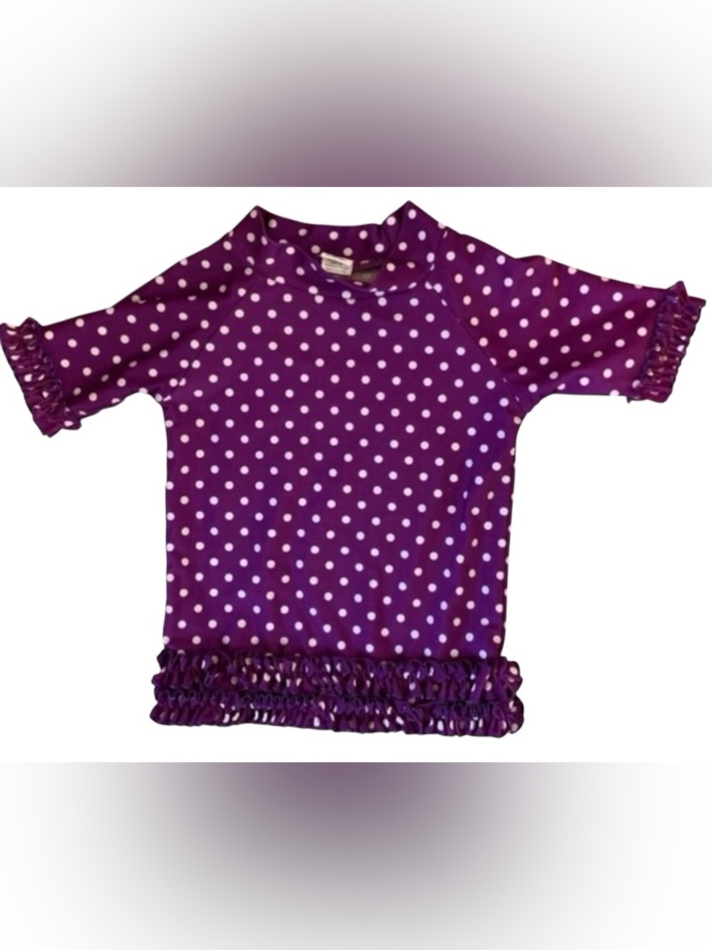 Ruffle Butts Purple and White Polka Dot Swim Shirt Rashguard-Size 18-24 Months
